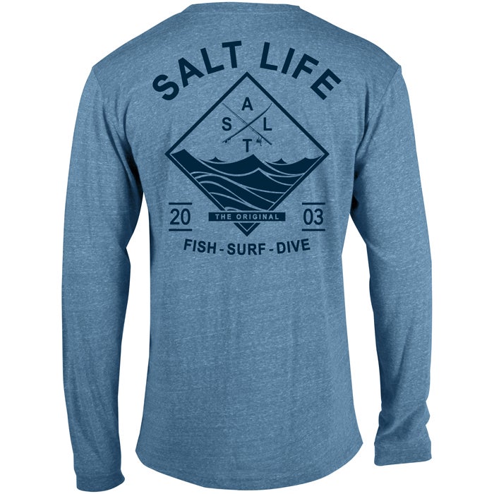 Salt Life Waterman Waves Mens LS SLM30323 Atlantic Blue Back