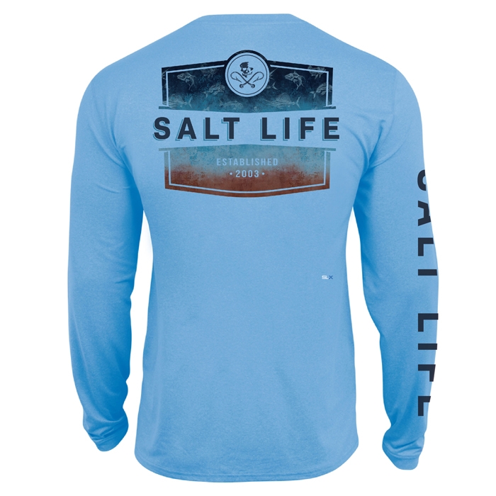 Salt Life Ameritude Mens Long Sleeve SLX Tee SLM6360 Azure heather Back