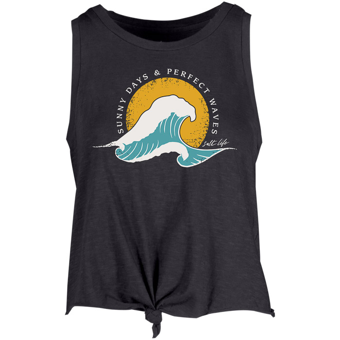 Salt Life Sunny Days and Perfect Waves Muscle Ladies Tank SLJ10615 Ebony Front
