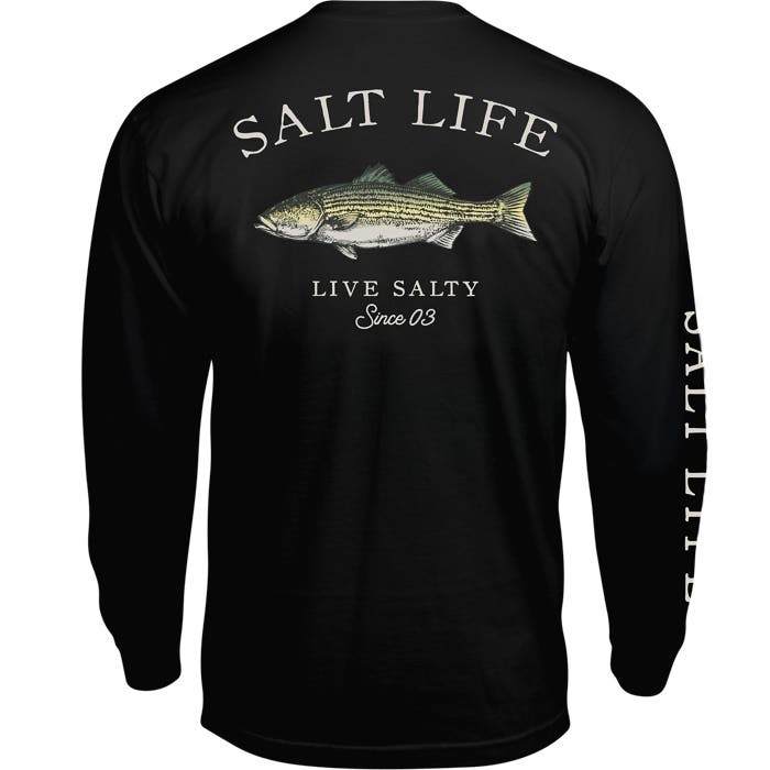 Salt Life Striped Bass LS Mens Tee SLM10980 Black Back