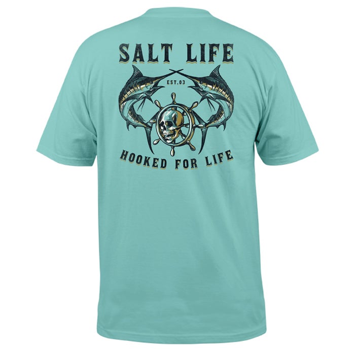 Salt Life Hooked For Life Mens Short Sleeve Tee SLM11142 Aruba blue Back
