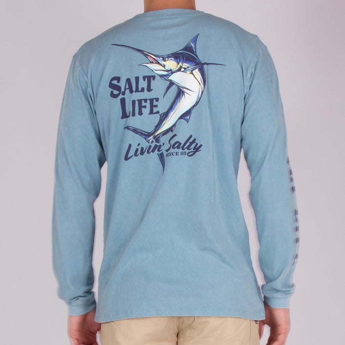 Model wearing Salt Life Marlin Pivot LS Salt Wash SLM30321 Sea Green Back
