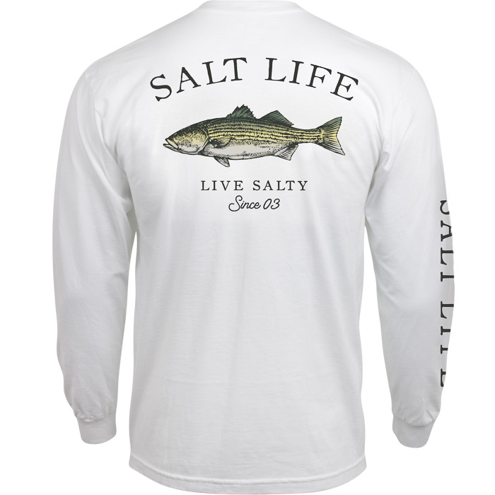 Salt Life Striped Bass LS Mens Tee SLM10980 White Back