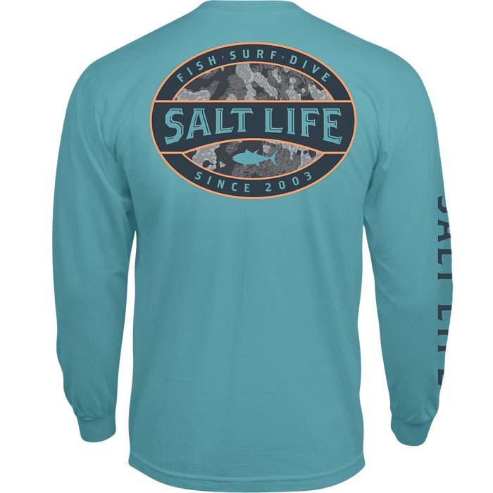 Salt Life Atlas Badge LS Mens Tee SLM10970 Sea Green Back