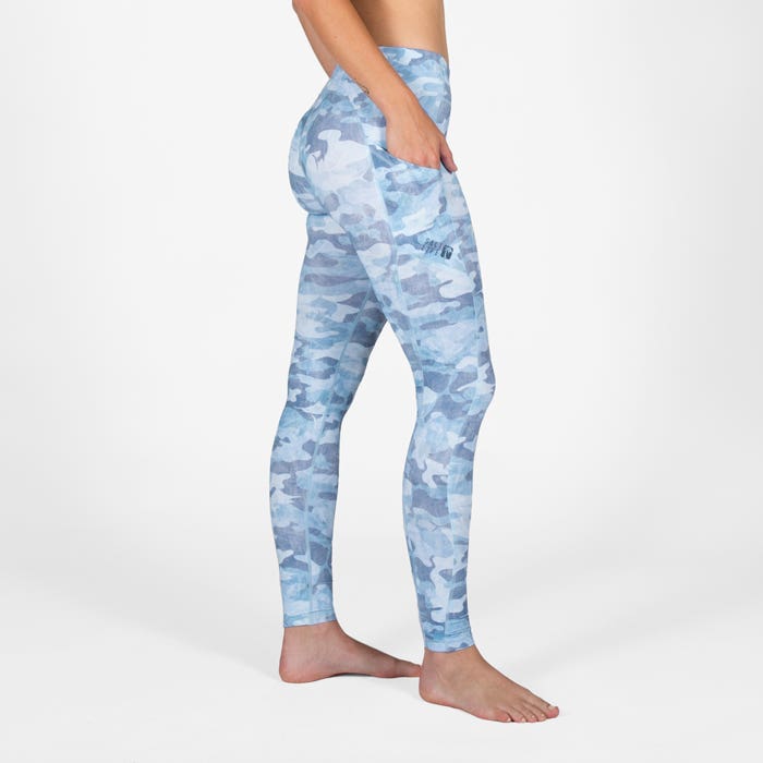 Model wearing Salt Life Into the Abyss Ladies Legging SLJ4040 Blue Right Side