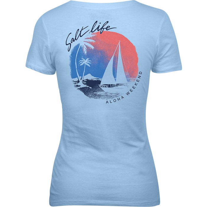 Salt Life Sailboat Island Ladies Tee SLJ10669 Airy Blue Back