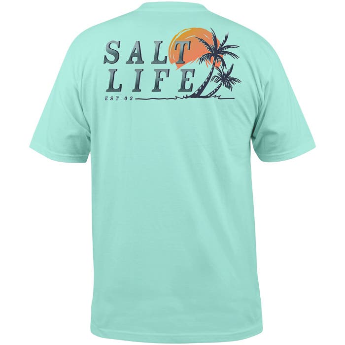 Salt Life Leaning Palms Mens Tee SLM10904 Aruba Blue Back