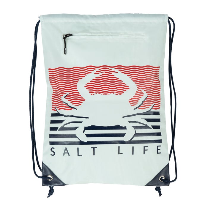 Salt Life Crabbin Flag Cinch Pack SB991 White Front