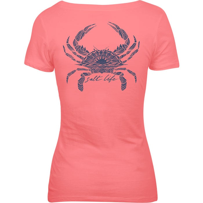Salt Life Ladies Tribal Crab Short Sleeve Tee SLJ10670 Flamingo Back