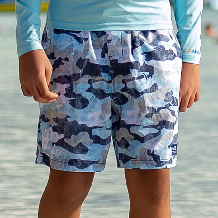 Little boy wearing Salt Life Into the Abyss Youth Short SLY438 Navy Front